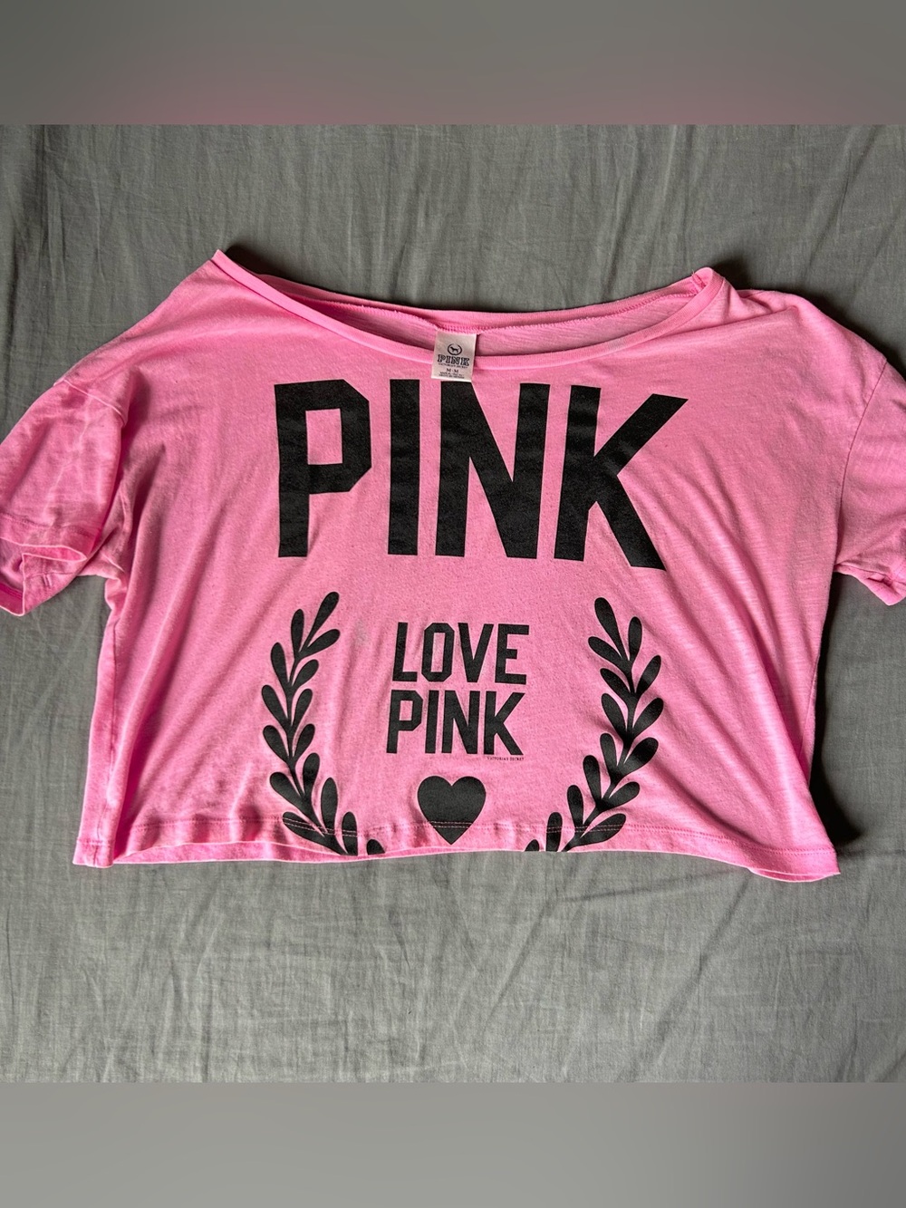 PINK Graphic Crop Tee - Pink with Black Print